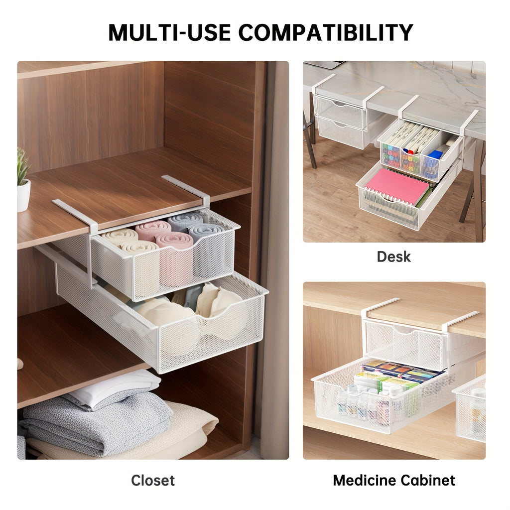 Stackable Pull-Out Drawer Baskets with Two Tiers - Ideal for Organizing Underwear, Socks, And Small Items, Suitable for Closet Shelves And Cabinets, in White