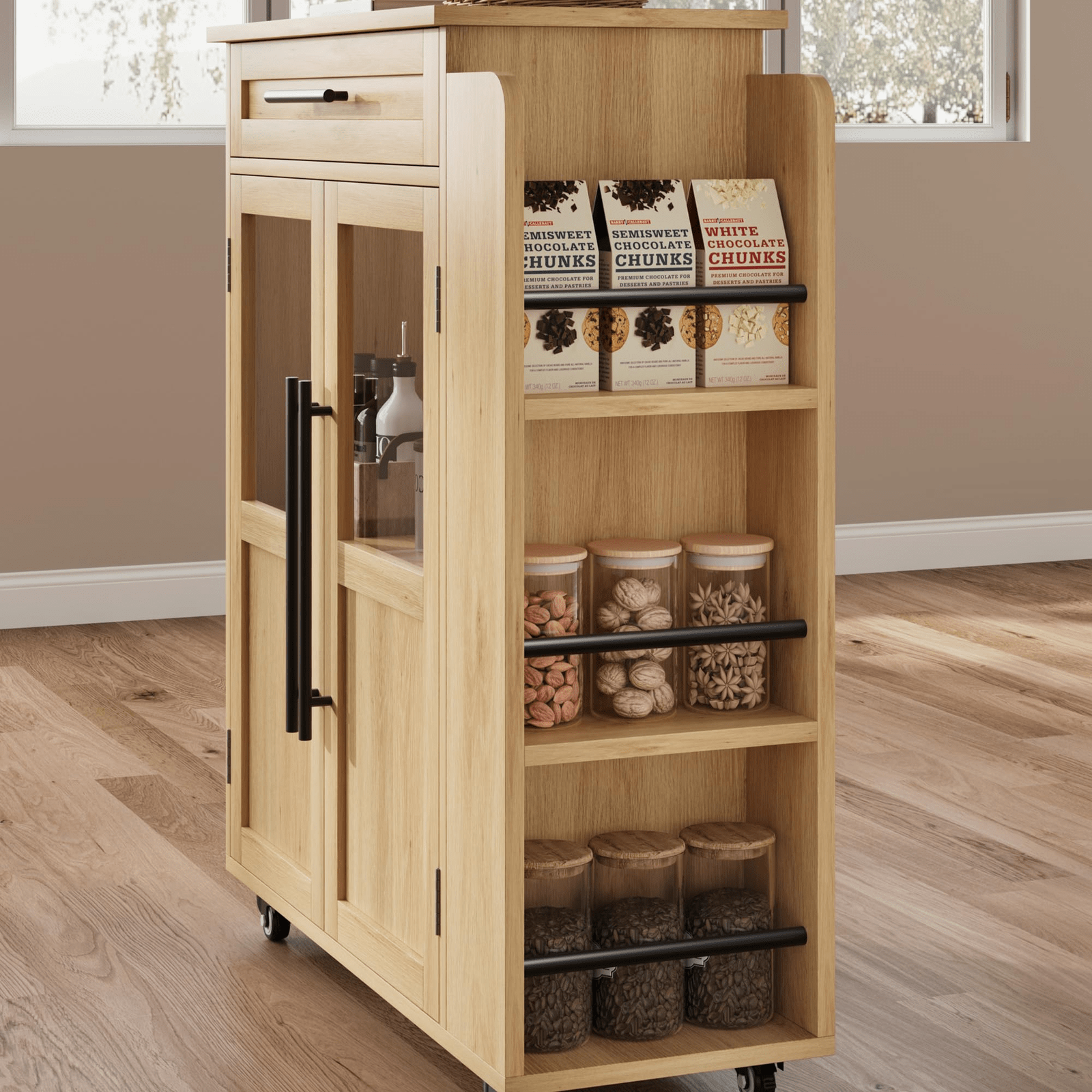 New Upgraded Storage Cabinet Kitchen and Living Space Island Cabinet Set - 1 Set of Durable and with Glass Plate for Stylish and Functional Home Storage