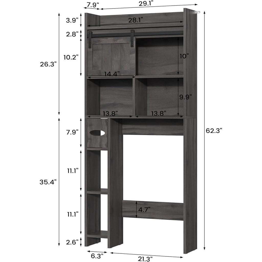 Semoic Over The Toilet Storage Cabinet, Over The Toilet Shelf with Sliding Door& Toilet Paper Holder Stand, Bathroom Above Toilet Storage, Home Space-Saving Toilet Rack for Bathroom, Restroom, Grey