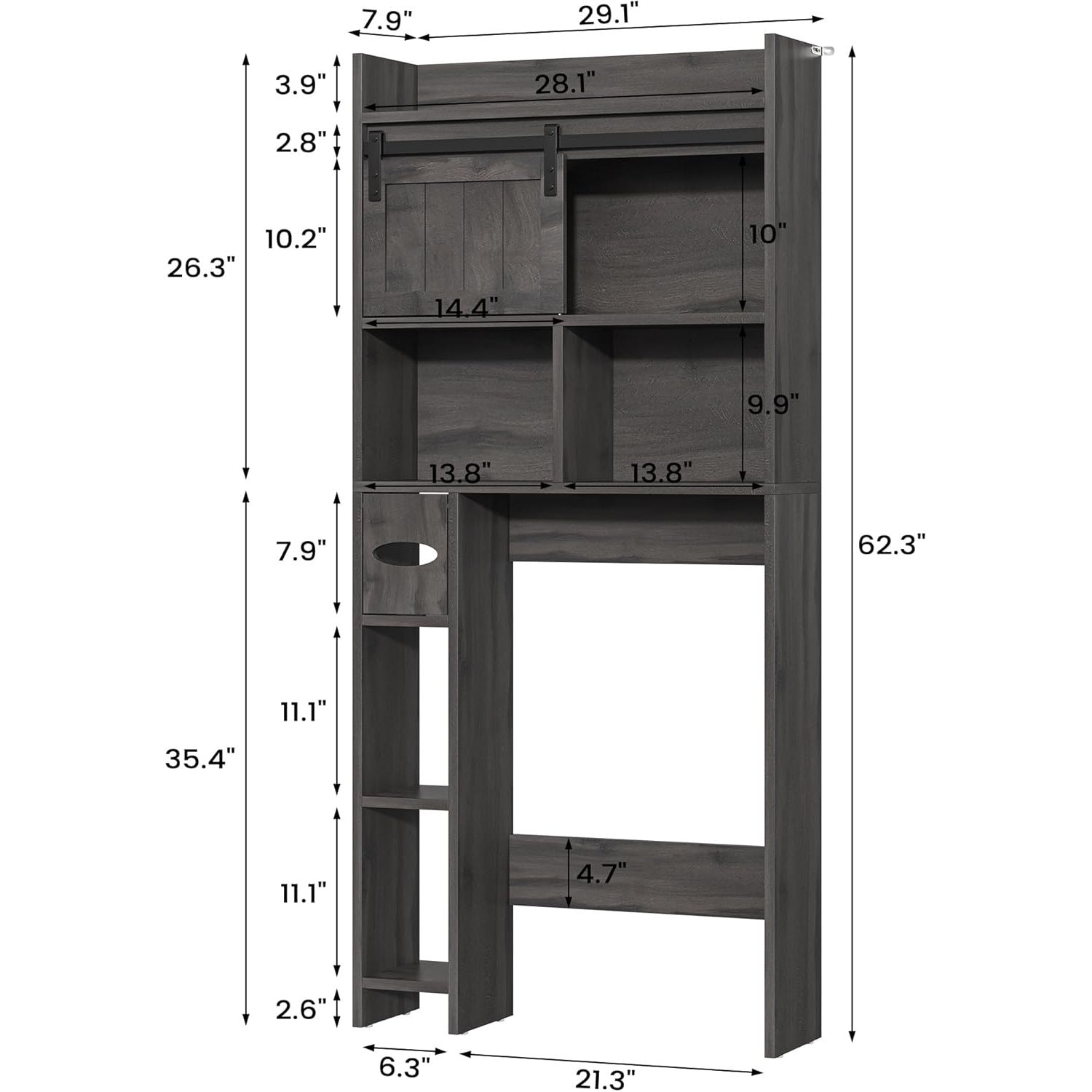 Semoic Over The Toilet Storage Cabinet, Over The Toilet Shelf with Sliding Door& Toilet Paper Holder Stand, Bathroom Above Toilet Storage, Home Space-Saving Toilet Rack for Bathroom, Restroom, Grey