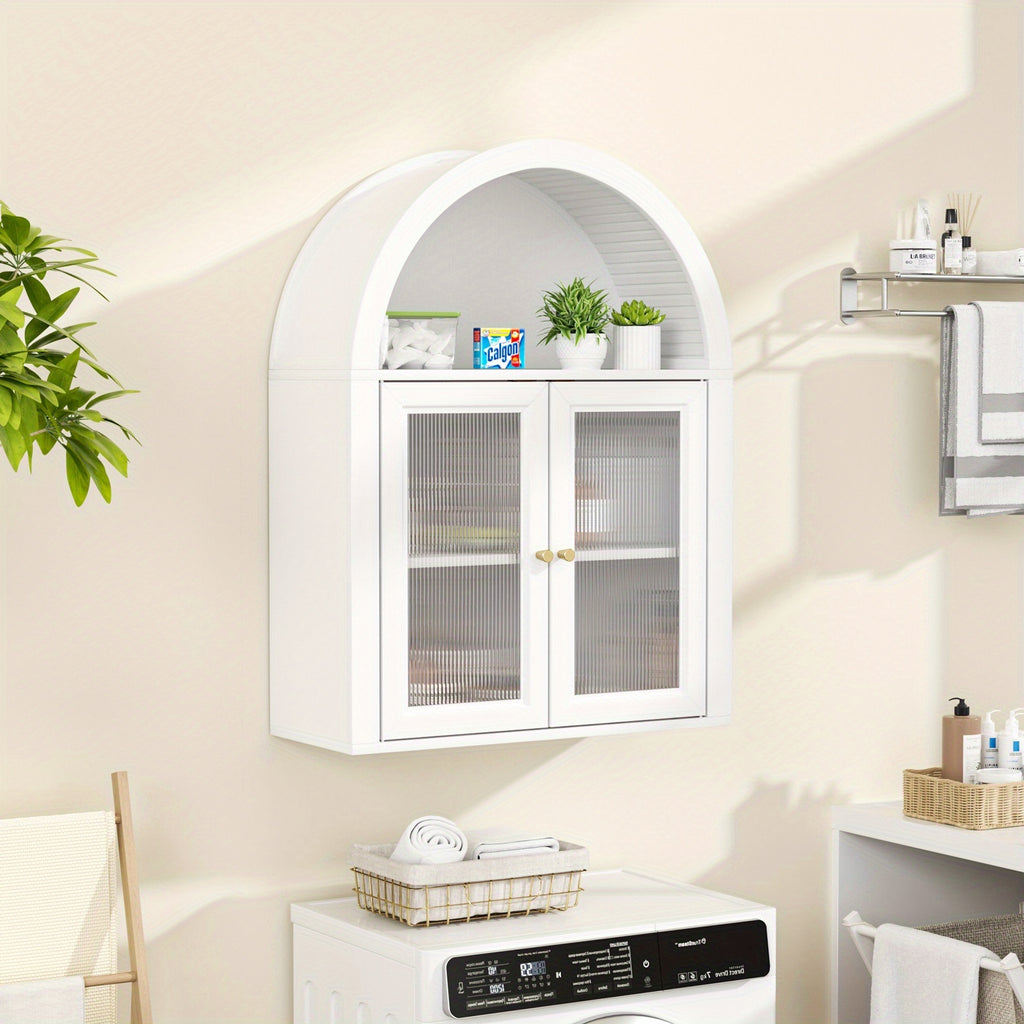 Arched Bathroom Wall Cabinets, Bohemian-style Medicine Cabinet With Acrylic Doors, Storage Cabinet Above The Toilet, Wall-mounted Adjustable Shelves (suitable For The Living Room), Laundry Room, Bathroom