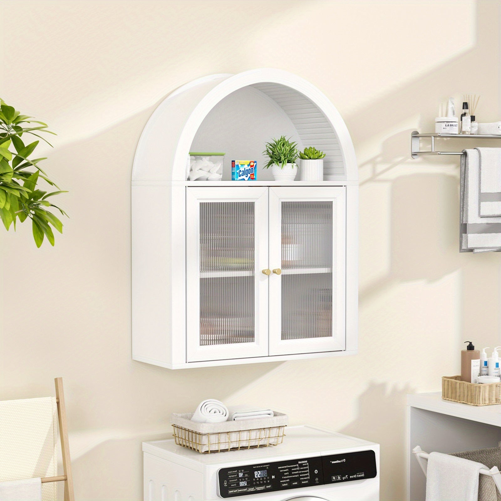 Arched Bathroom Wall Cabinets, Bohemian-style Medicine Cabinet With Acrylic Doors, Storage Cabinet Above The Toilet, Wall-mounted Adjustable Shelves (suitable For The Living Room), Laundry Room, Bathroom