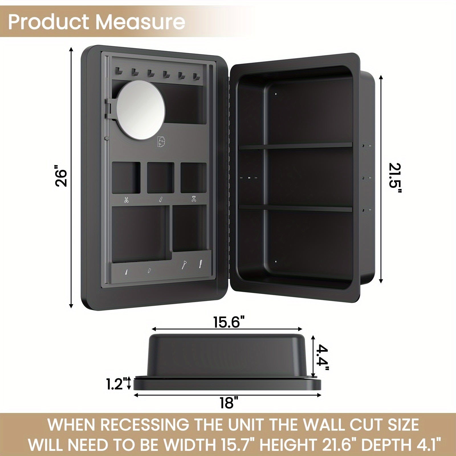 18 Inches Wide by 25 Inches High Bathroom Mirror Cabinet, Contemporary Makeup Mirrors, Wall-Mounted Bathroom Medicine Cabinet