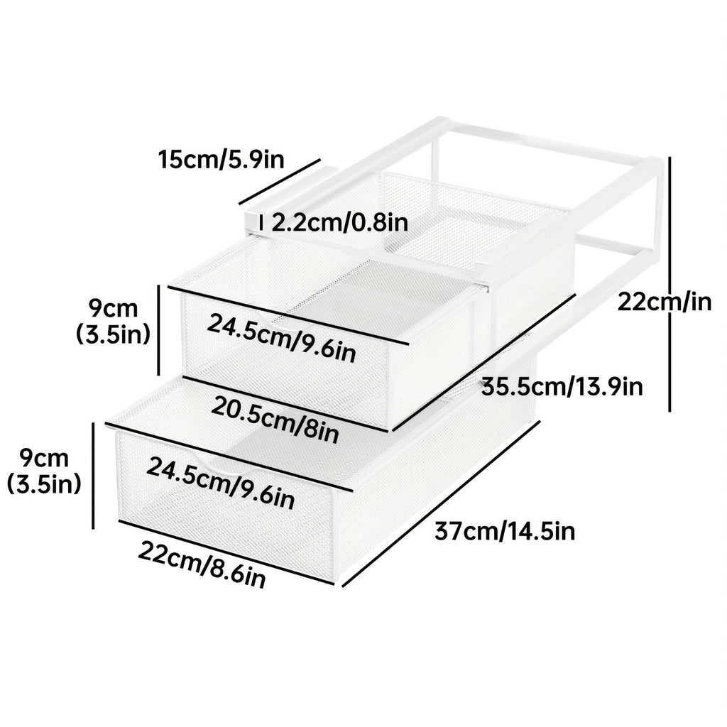 Stackable Pull-Out Drawer Baskets with Two Tiers - Ideal for Organizing Underwear, Socks, And Small Items, Suitable for Closet Shelves And Cabinets, in White