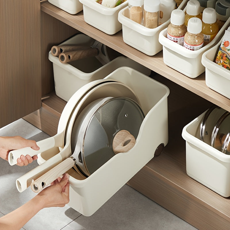 Expandable Plastic Desktop Organizer for Kitchen and Dining Room Storage, Multi-Layer Rack with Pull-Out Baskets for Home Organization, Kitchen Storage Solution|Sleek White Organizer|Durable Plastic Construction, Kitchen Organizers And Storage